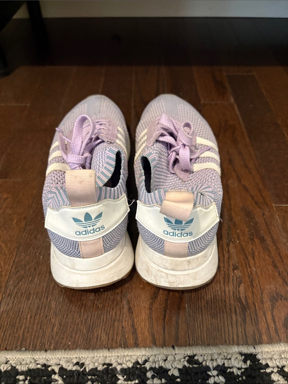 adidas Women’s Light Lavender Knit Lace-Up Sneakers with White Stripes - Picture 4 of 6